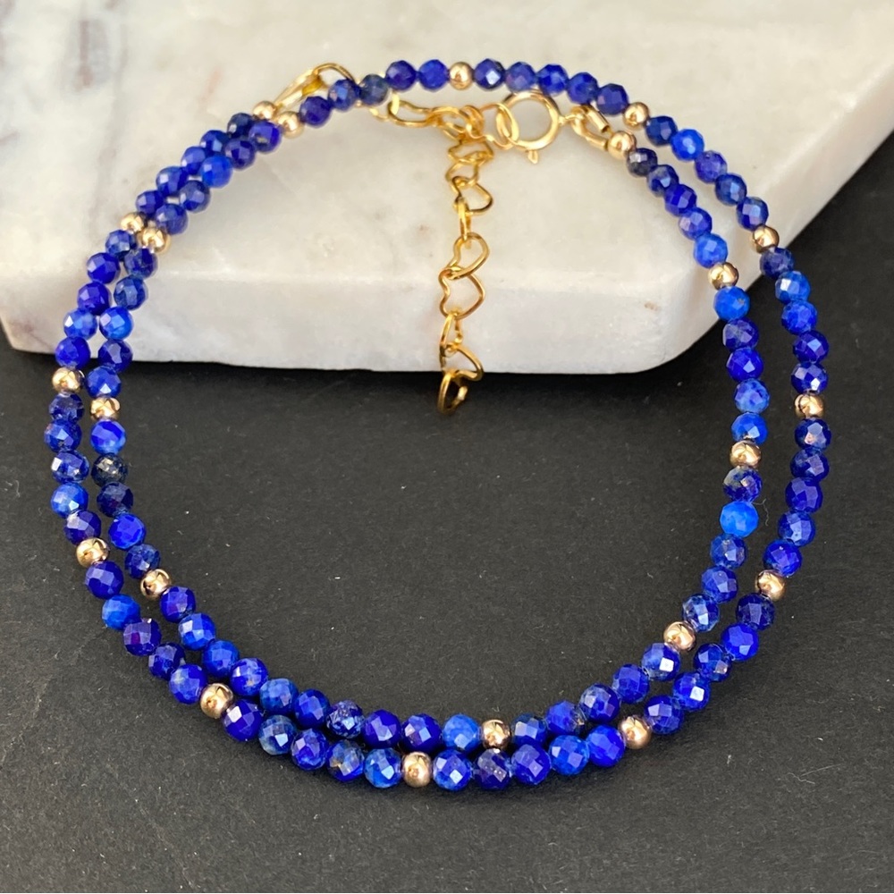 Lapis Lazuli Necklace Gold Beaded Choker